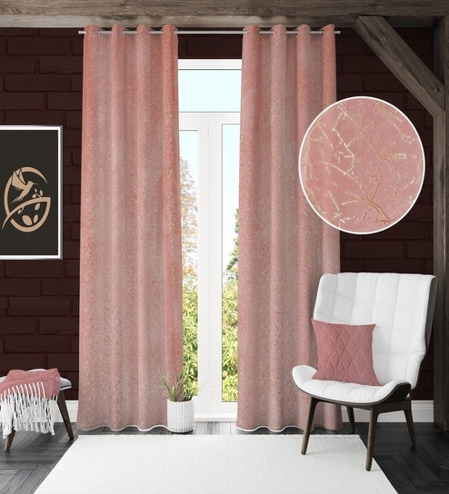 Maroon Velvet Abstract 7 Foot Ring Top Door Curtains Set Of 2