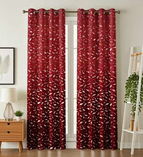 Maroon Velvet Feather 7Ft Ring Top Door Curtain Pack of 1