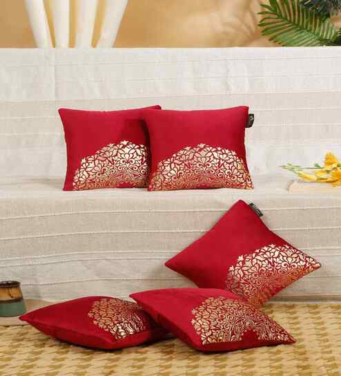 Maroon Velvet Abstract 12X12 Inches Cushion Covers (Pack of 5)