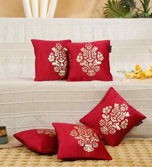 Maroon Velvet Geometric 12X12 Inches Cushion Covers (Pack of 5)