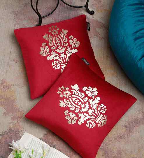 Maroon Velvet Geometric 16X16 Inches Cushion Covers (Pack of 2)