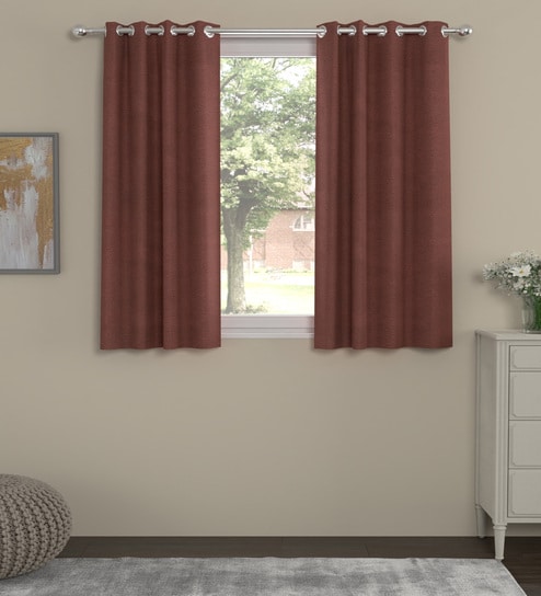 Maroon Velvet Solid 5ft Regular Eyelet Window Curtains (2 Pc)