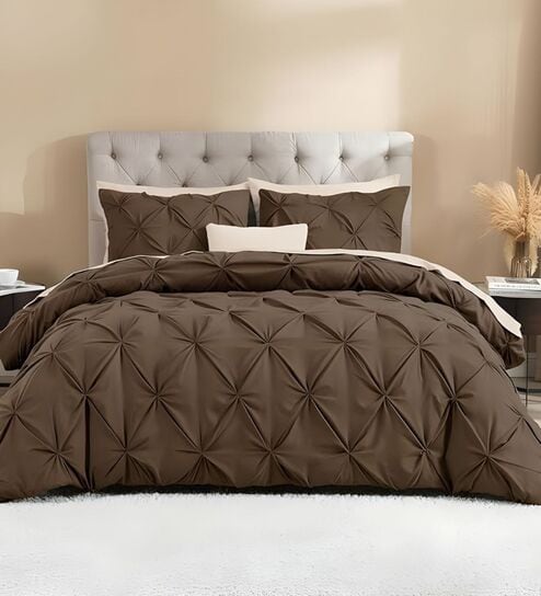 Marquis Pinch Pleat Sand Brown AC Comforter Single Size With 1 Pillow Cover