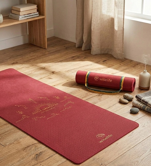 Maroon Thermoplastic Elastomer 72X24 Inches Anti Skid Yoga Mat