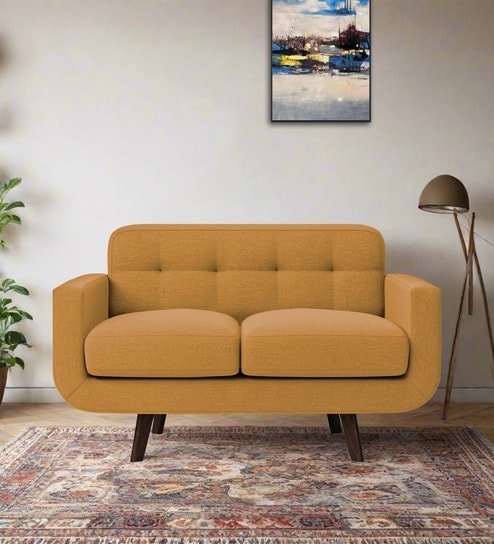 Marsela Fabric 2 Seater Sofa in Corn Yellow Colour