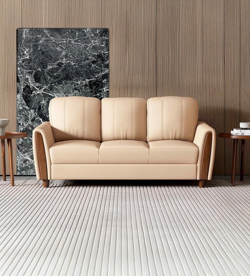 Martha Leatherette 3 Seater Sofa In Beige Color
