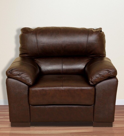 Buy Martin Leather One Seater Sofa In Brown Colour By Hometown