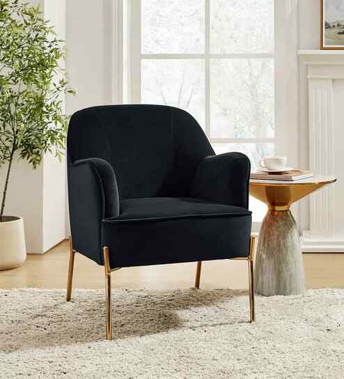 Maruti Velvet Fabric Lounge Chair In Black Colour