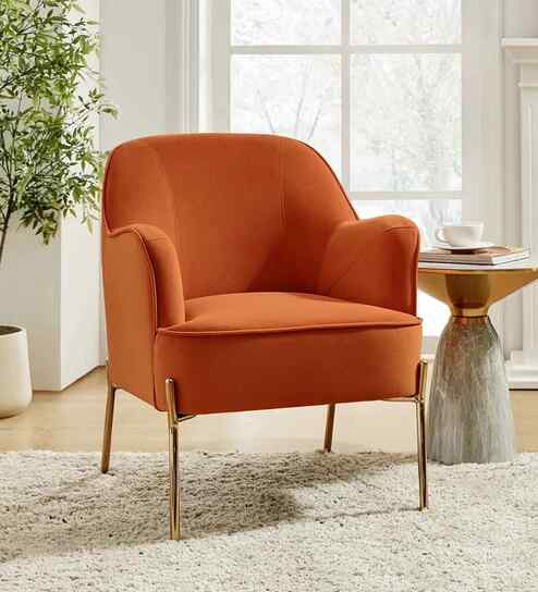 Maruti Velvet Fabric Lounge Chair In Orange Colour
