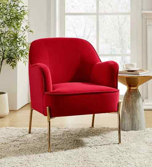 Maruti Velvet Fabric Lounge Chair In Rose Pink Colour