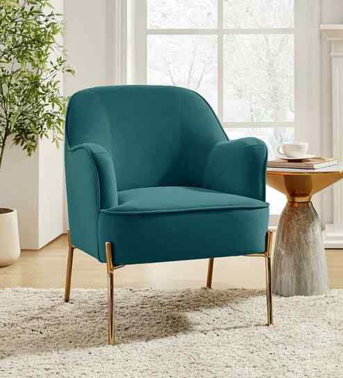 Maruti Velvet Fabric Lounge Chair In Teal Blue Colour