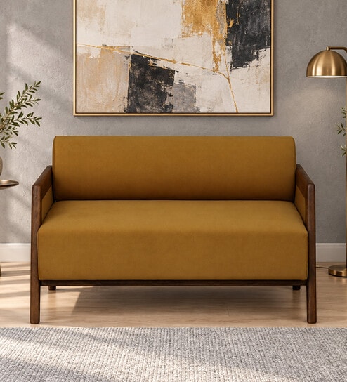Marz Sheesham Wood 2 Seater Sofa In Mustard Colour