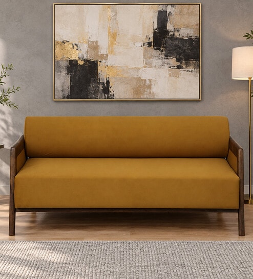 Marz Sheesham Wood 3 Seater Sofa In Mustard Colour
