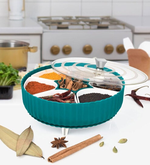7 Section Rotating Base Spice Storage Box (Blue)