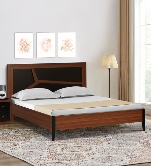 Matrix Queen Size Bed In Classic Walnut & Black Colour