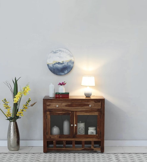 Ulyano Sheesham Wood Crockery Unit in Scratch Resistant Rustic Teak Finish