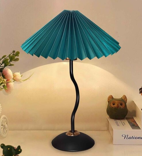 Twister Metal Table Lamp With Fabric Shade (Black & Green)