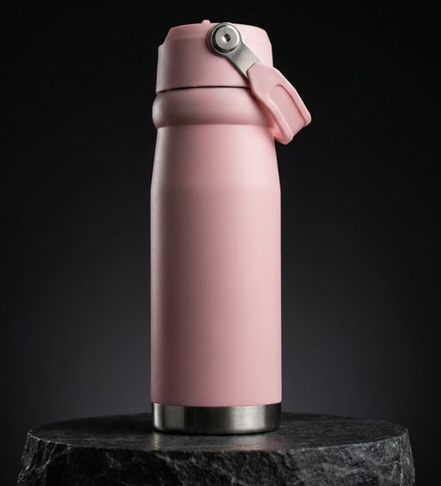 Matte Stainless Steel Pink Sports Vacuum Insulated Bottle with Handle Loop
