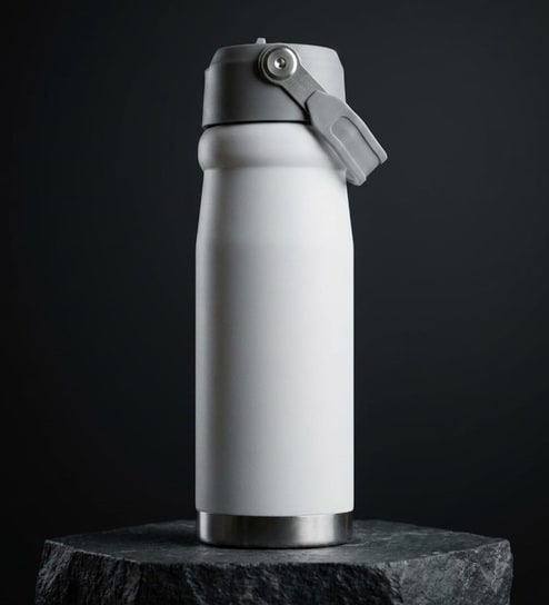 Matte Stainless Steel White Sports Vacuum Insulated Bottle with Handle Loop