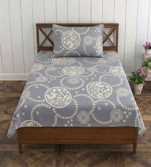 Mauva Grey Grace Double 186 TC Cotton Bedsheet With 2 Matching Pillow Covers
