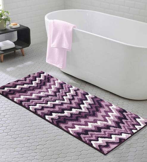 Mauve Zig Zag Polyester AntiSkid Bathmat by Obsessions