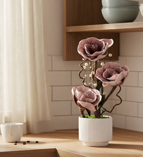 aarvi decor studio Mauve Faux Leather Rustic Blossom Harmony Pot With Flower-picture-37