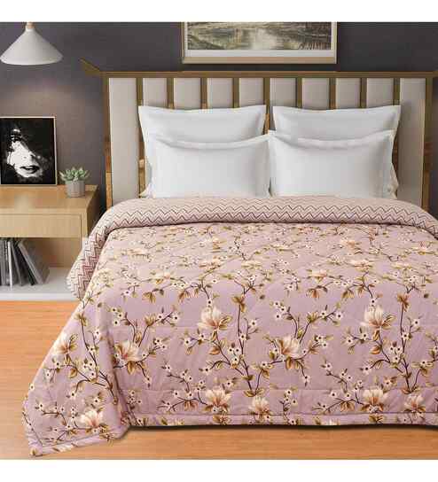 Mauve Microfiber Floral 180 GSM Double Size Reversible Comforter