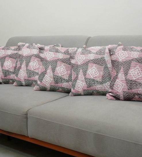 Mauve Polyester Geometric 20x20 inches Cushion Covers Set of 5