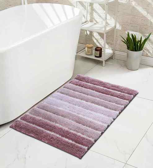 Mauve Polyester Striped 60x40 cm Bath Mat