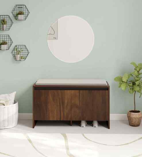 Mavis 2-Door Shoe Rack With Seating In Brown Maple Finish