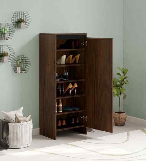 Mavis 2 Door Tall Shoe Cabinet In Brown Maple Finish