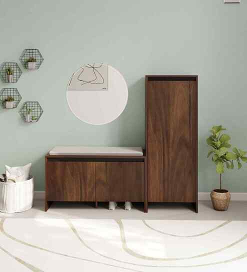 Mavis Combo 3 Door Shoe Rack with Seating in Brown Maple Finish