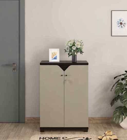 Maxwell 2 Door Shoe Cabinet In Natural Wenge & Melamine Finish