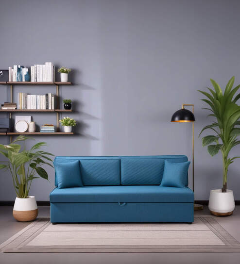 Maya Fabric Pull Out Sofa Cum Bed In Blue Colour
