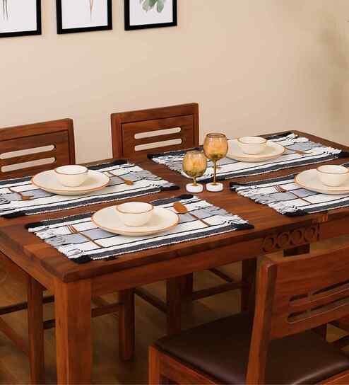 Maze Handwoven Cotton Tablemat-Grey Set of 2