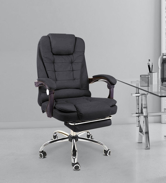 Buy Manager Office Chair with Massager & Footrest in Black Colour by