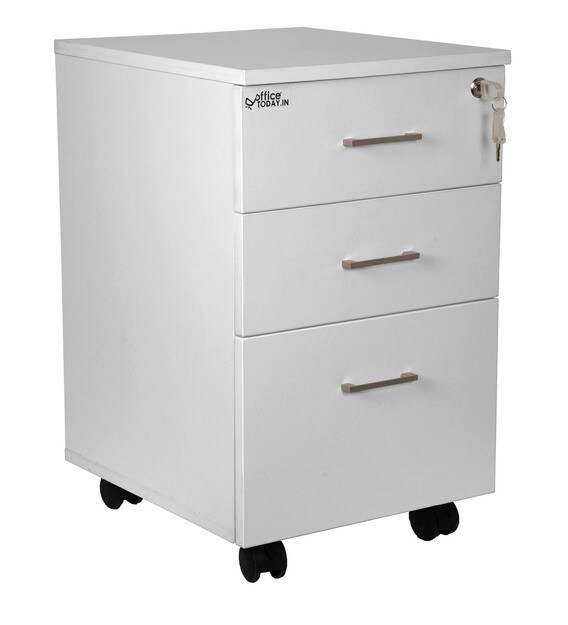 Buy Manila Pedestal Unit with 3 Drawers in Frosty White Colour by
