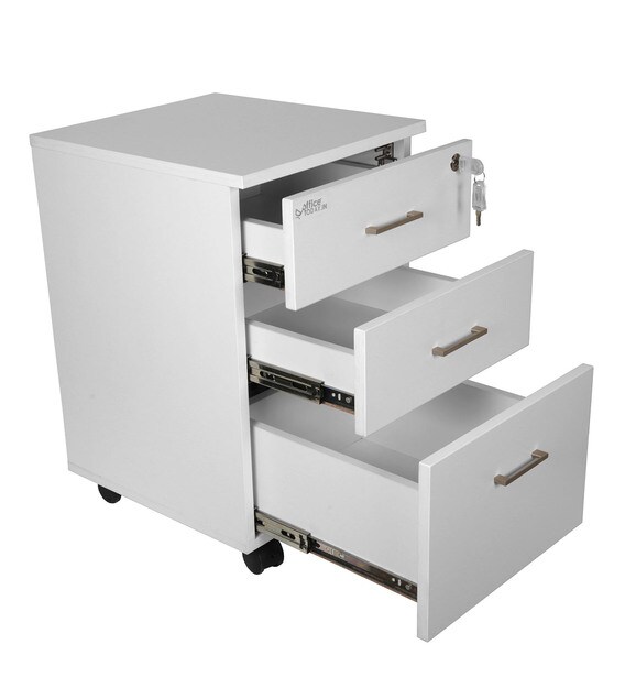 Buy Manila Pedestal Unit with 3 Drawers in Frosty White Colour by