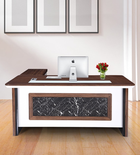 Buy Mather Executive Desk In High Gloss Marble Finish By Royaloak Online Executive Desks Tables Furniture Pepperfry Product