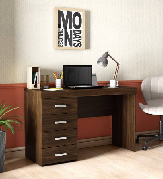 Buy Masaki Study Table with 4 Drawers in Walnut Brown Finish Mintwud