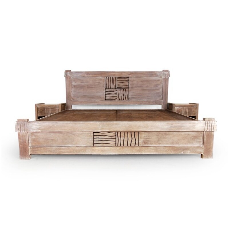 Buy Olida Mango Wood King Size Bed with Two Bed Side Tables Online