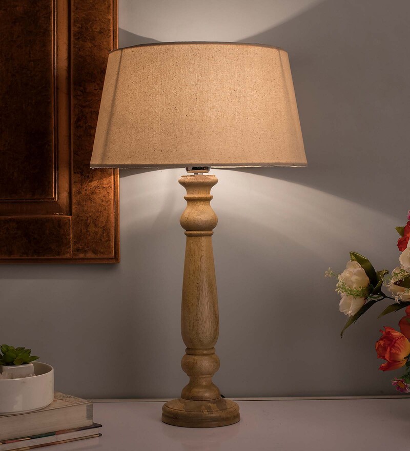Buy Mabel Rustic Wood Table Lamp With Khadi Shade By Homesake Online ...