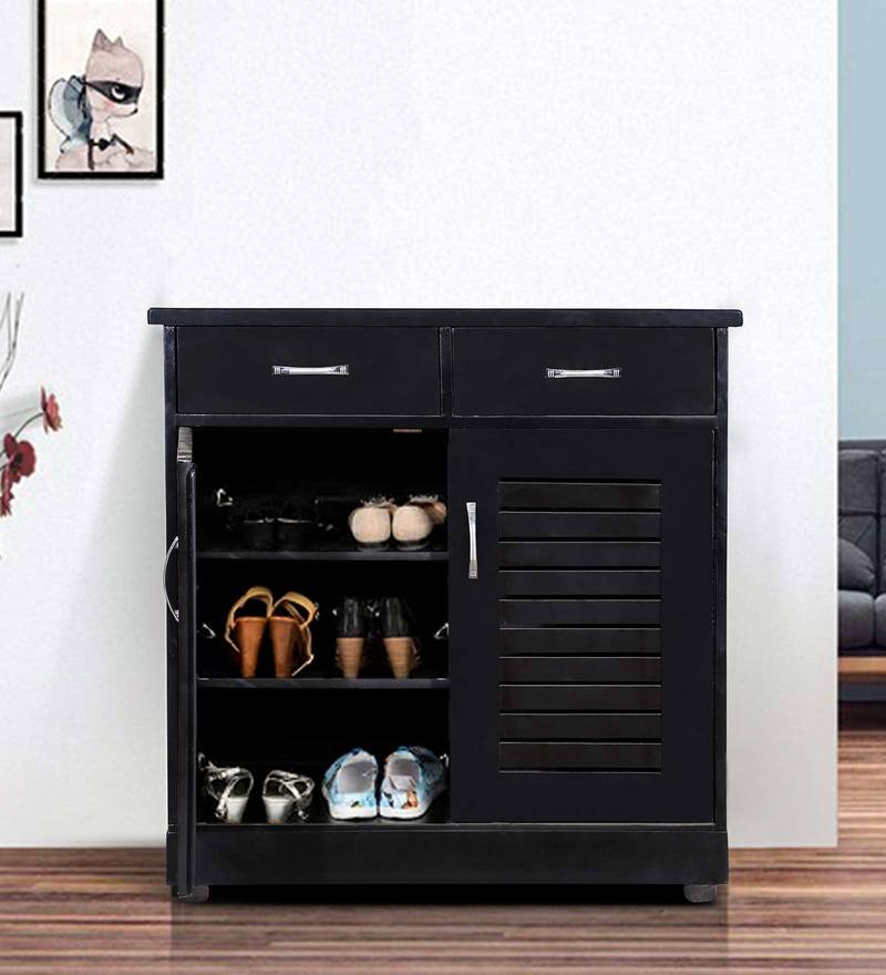 Buy Maddox Two Door Shoe Rack With Drawers In Walnut Finish By