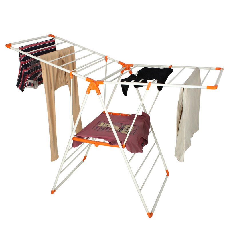 Buy Steel Floor Rested Cloth Drying Stand (Length 102 Inches) By Magna