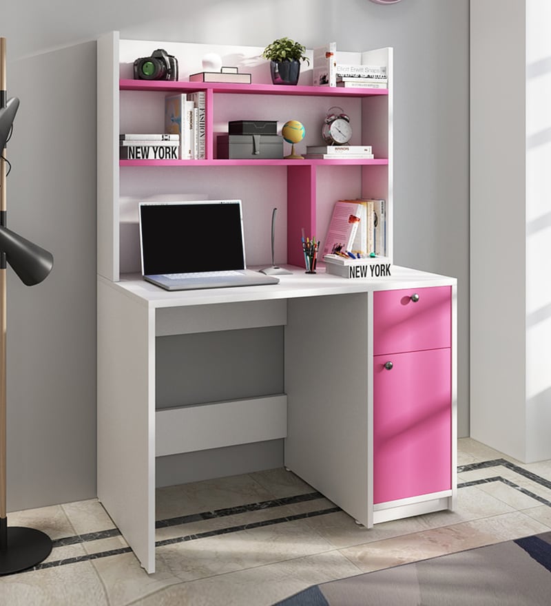 pink desk with hutch