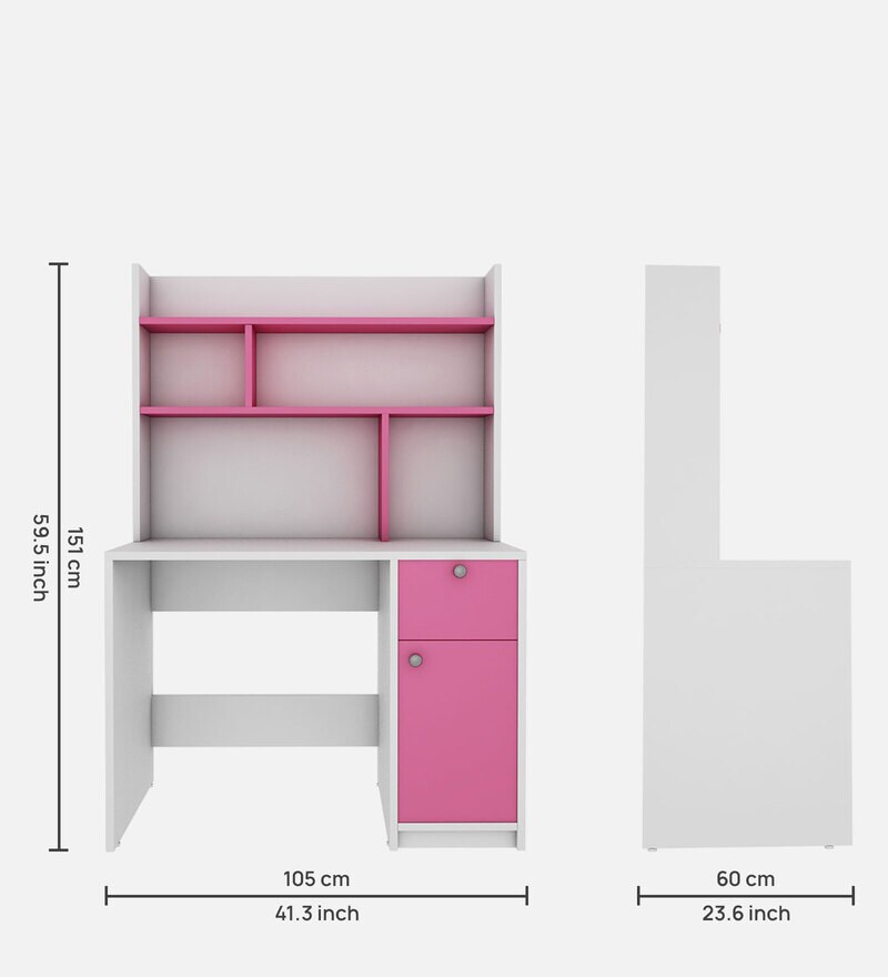 Buy Malta Study Table in Frosty White And Hutch Pink Colour By Woodbuzz