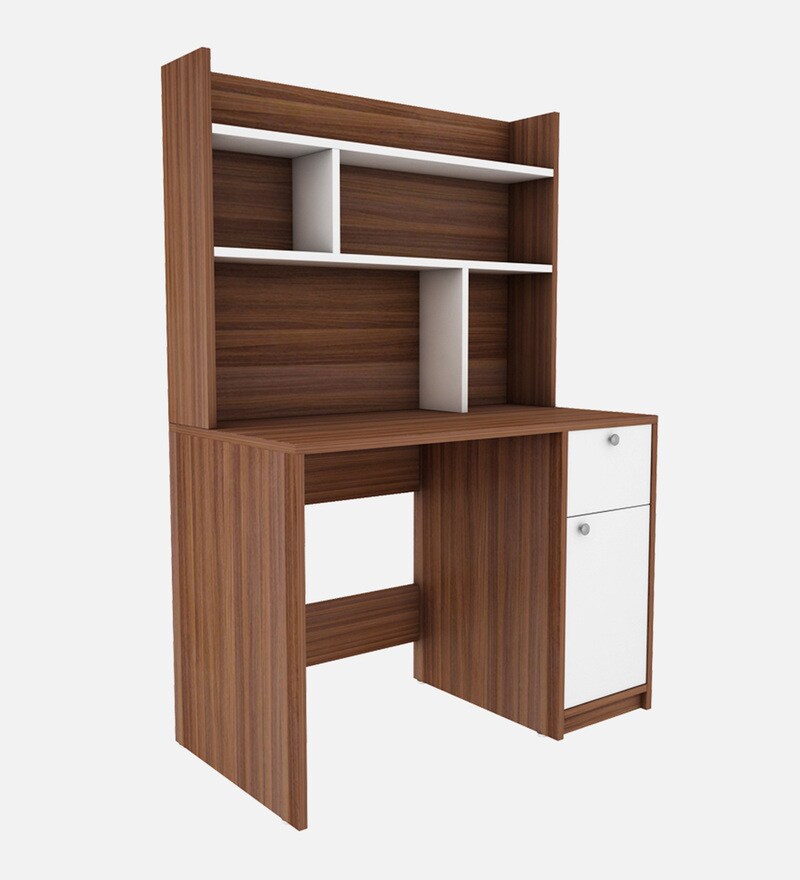 Buy Malta Hutch Desk in Walnut And Frosty White Finish by Woodbuzz