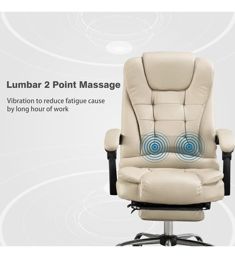 Buy Manager Office Chair with Massager & Footrest in Beige Colour by