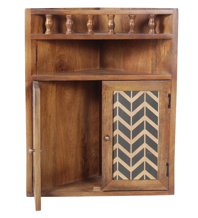 Buy Mango Wood Hand Painted Teak Finish 3 Compartment Bathroom