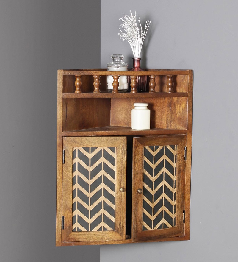 Buy Mango Wood Hand Painted Teak Finish 3 Compartment Bathroom